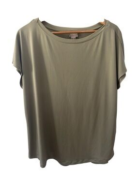 Chicos Basics Sage Green Top Size 3 Round Neck Stretch Short Sleeve T-Shirt